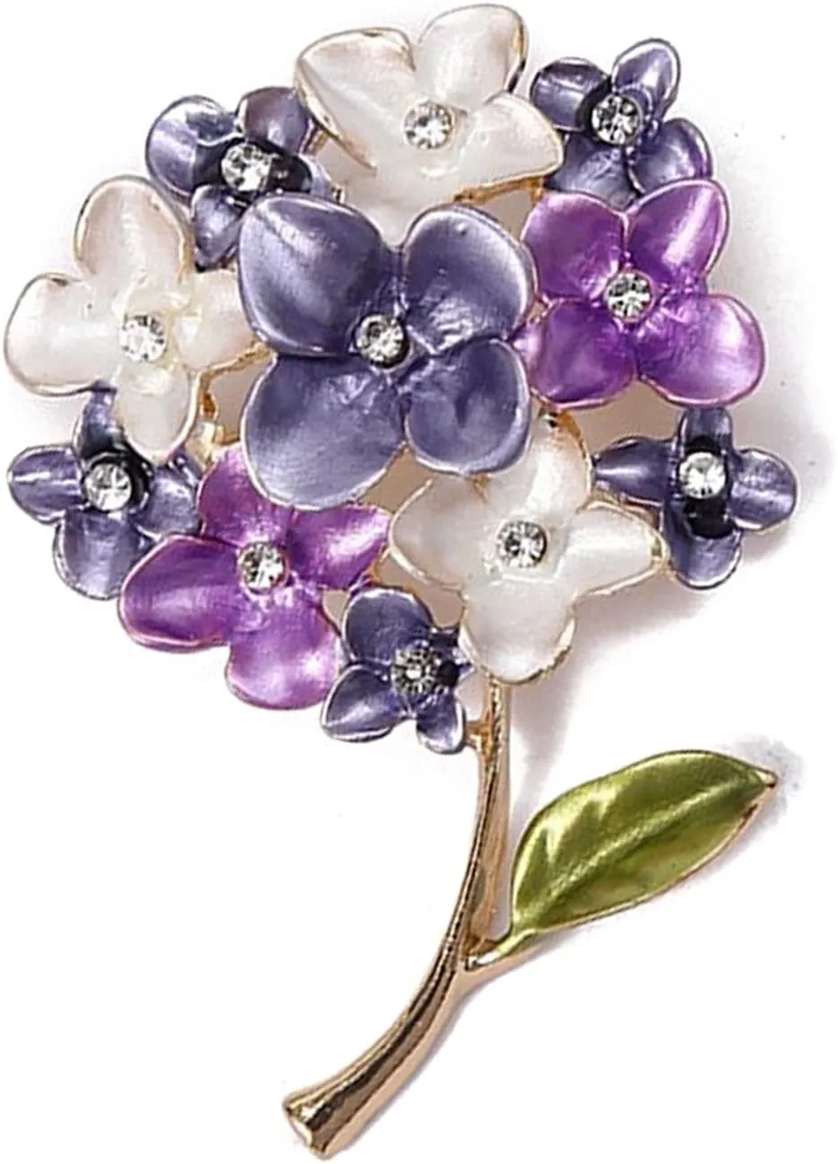 Gold Enamel Crystal Flower Brooches Pins Fashion Beautiful Created Rhinestone Floral Brooch Good Idea for Party Dance Wedding Banquet for Elegant Women Girl (Purple)