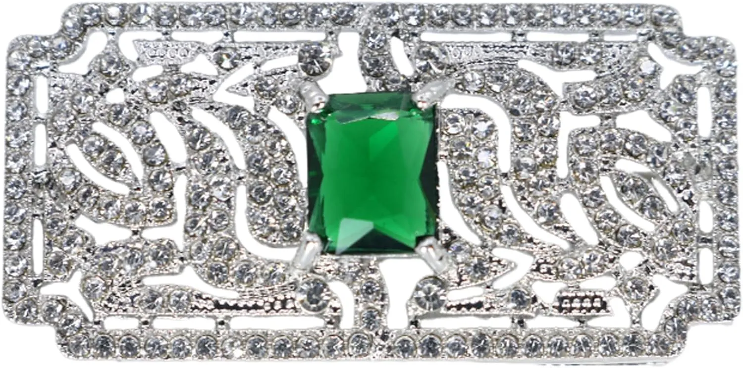 Green Crystal Rectangle Brooch Pins for Women Elegant Rhinestone Geometry Brooches Pin Fashion Jewelry for Party Dance Wedding Banquet Brooch for Women Girl Gift