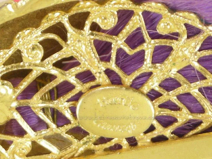 Hattie Carnegie Figural Fish Brooch with Purple Fiber Tail Mod 1960s
