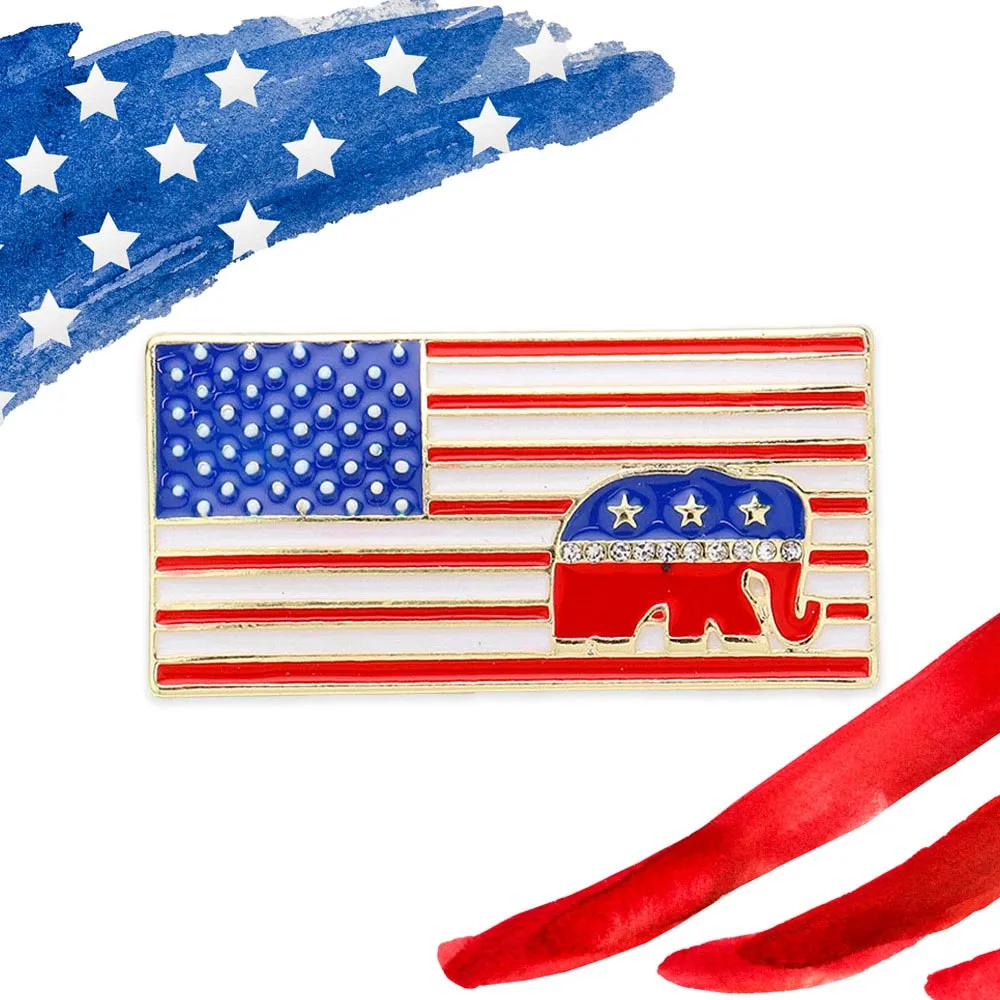 iLLASPARKZ Enamel American USA Flag Republican Elephant Pin Brooch
