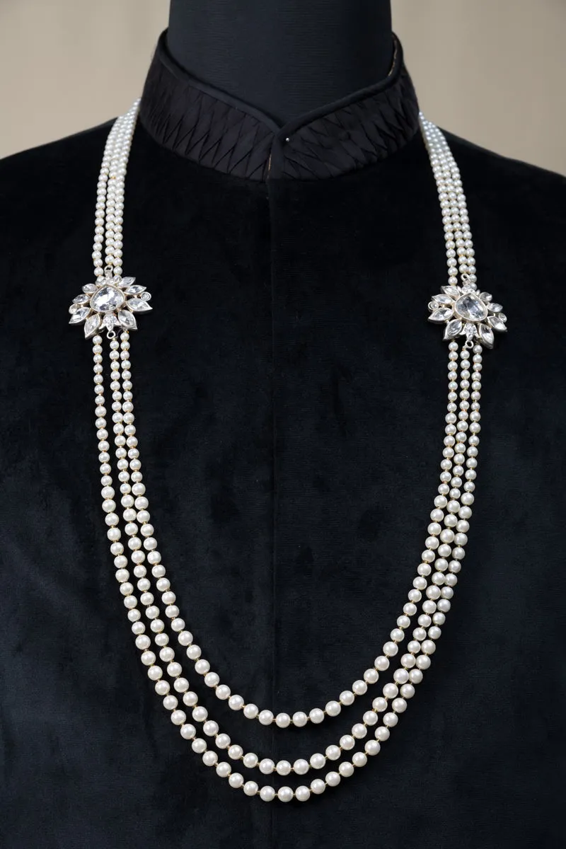 Ivory Floral Three Layered Pearl Mala
