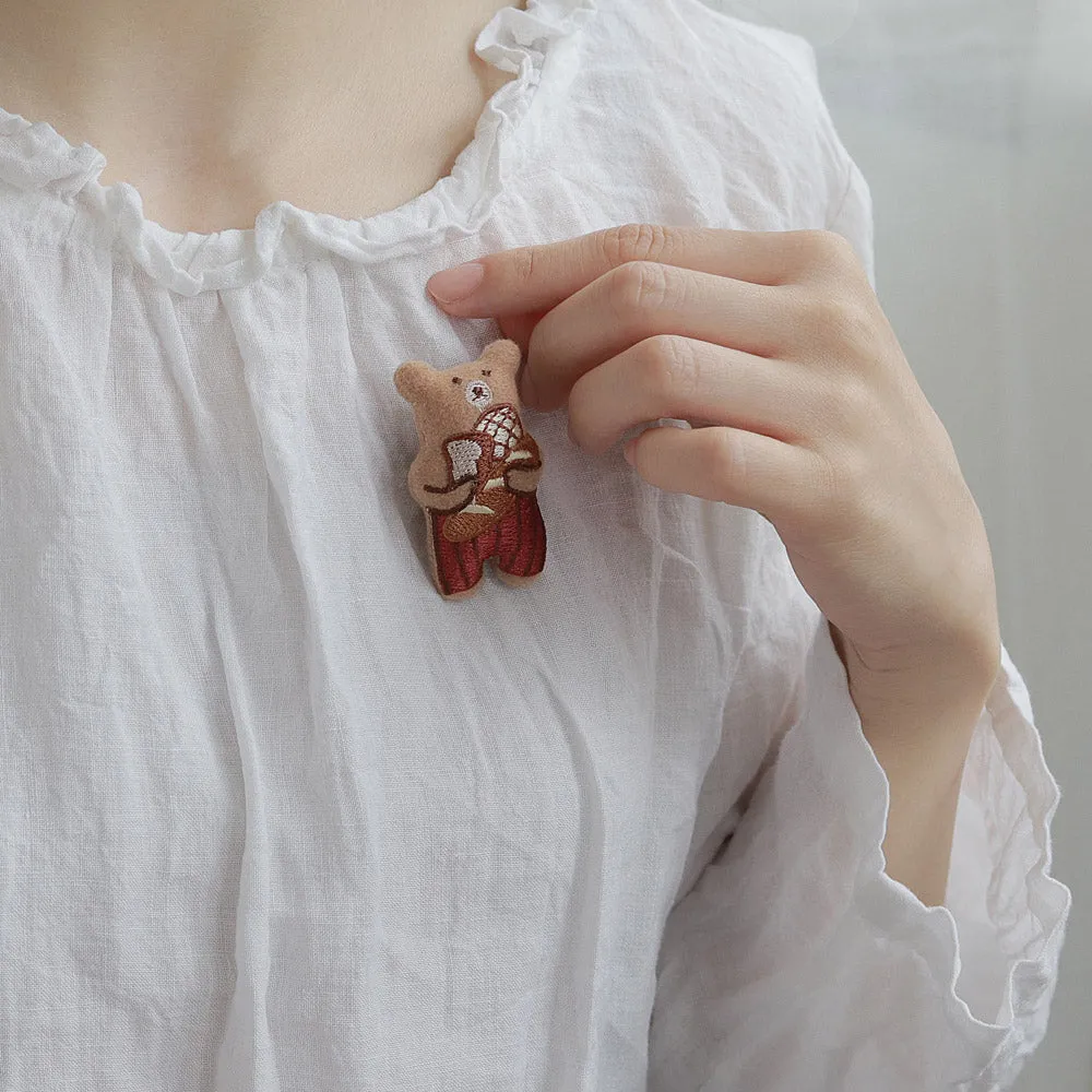 Little Bear and Bread Padded Brooch