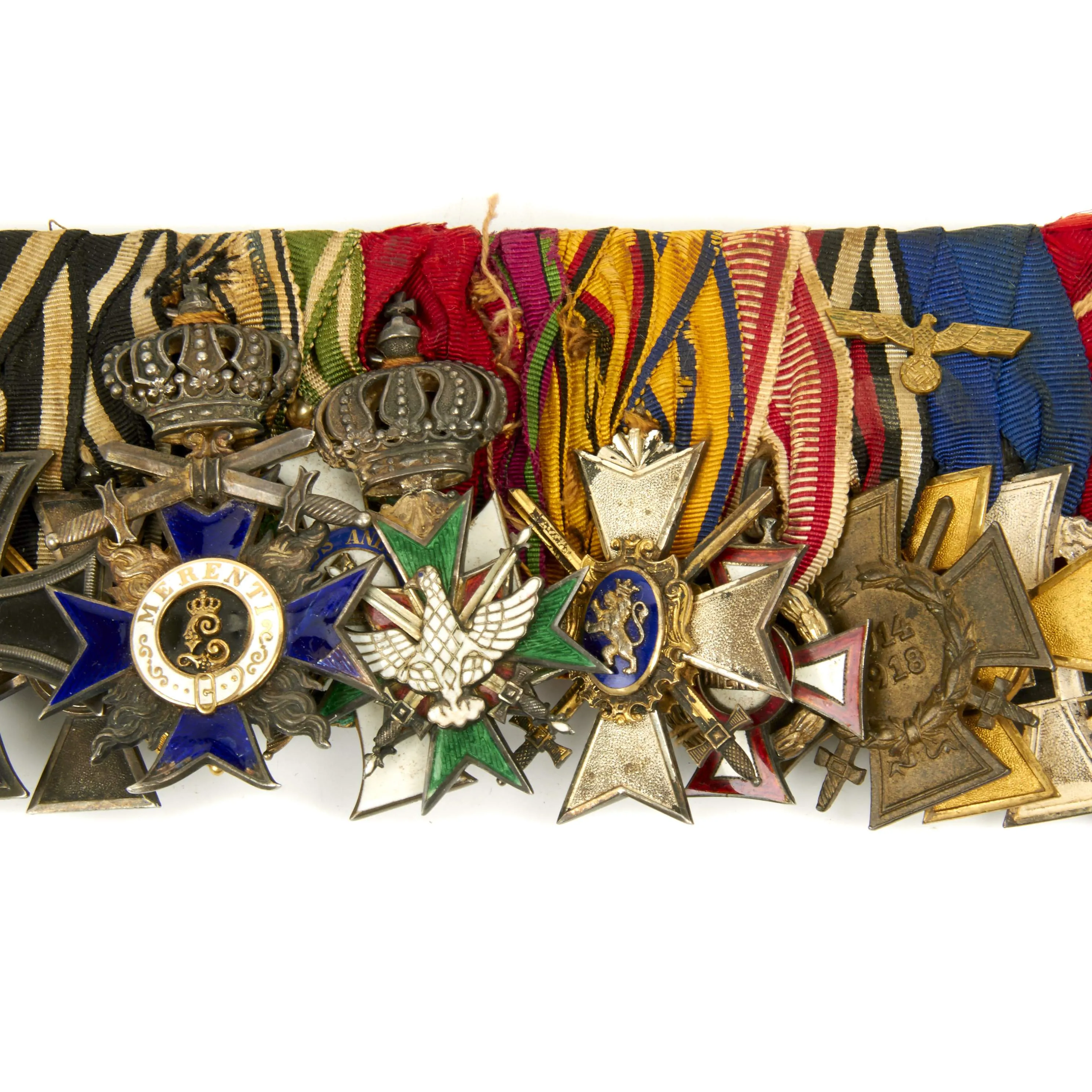 Original German WWI WWII High Ranking Officer Medal Bar - 13 Medals