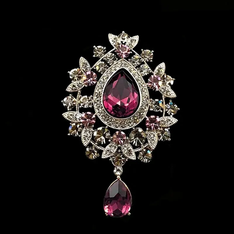 Regency Treasure Brooch in Plum and Vintage Silver