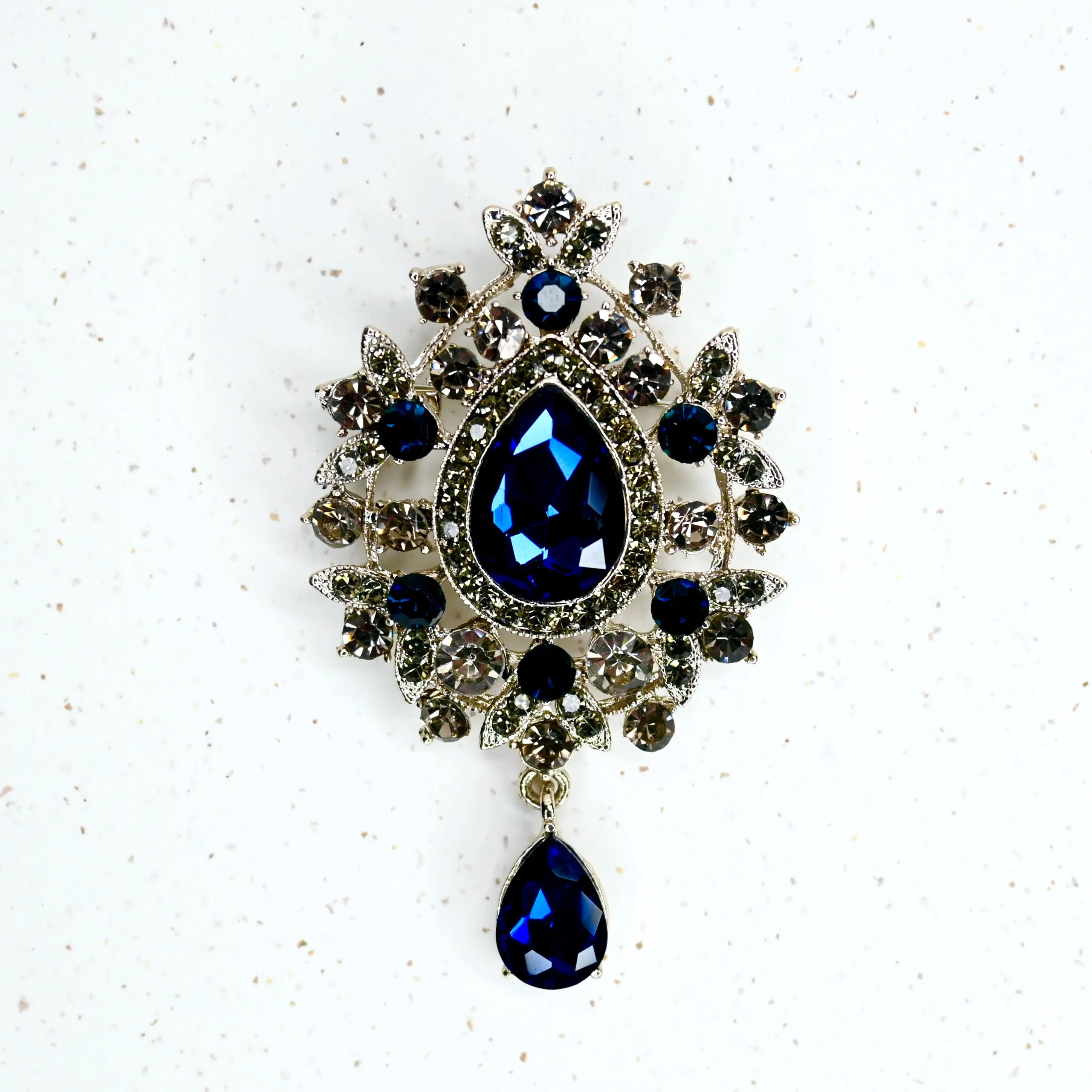 Regency Treasure Brooch in Royal Blue and Vintage Silver