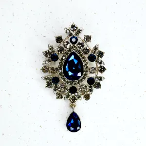 Regency Treasure Brooch in Royal Blue and Vintage Silver