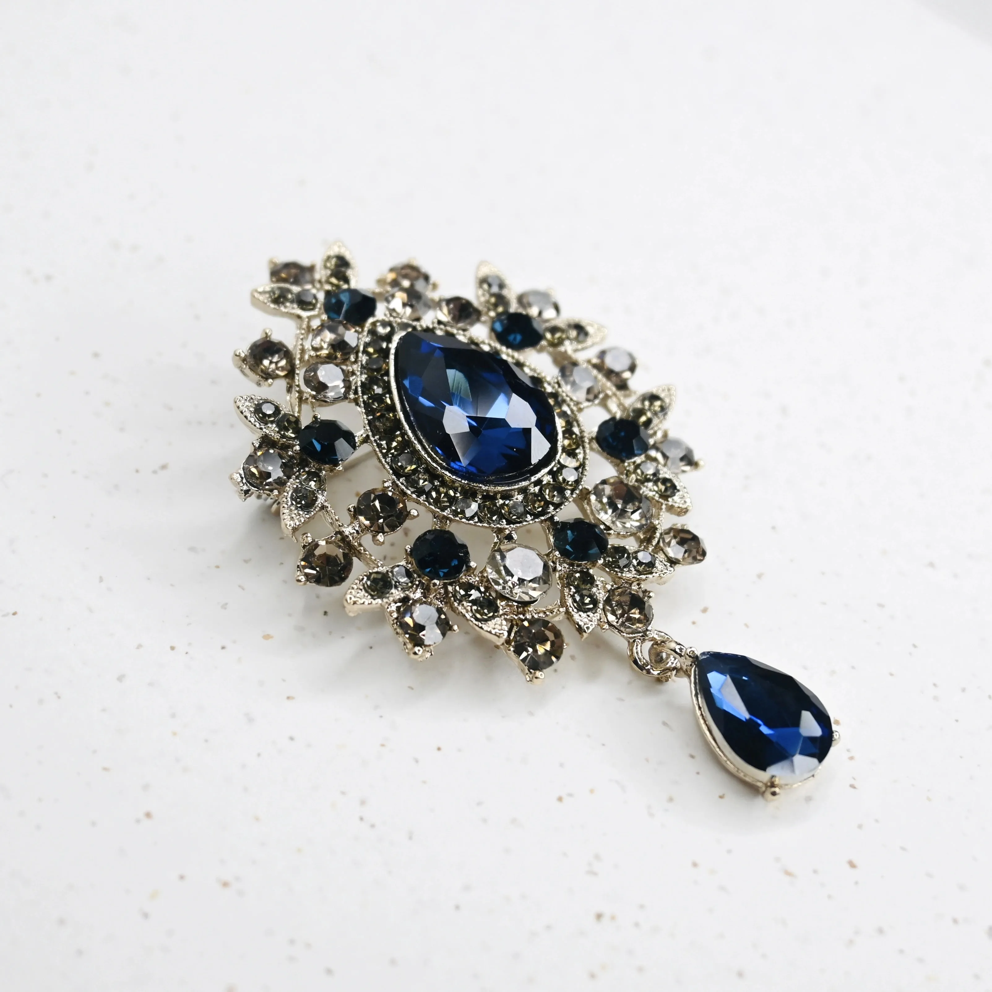 Regency Treasure Brooch in Royal Blue and Vintage Silver