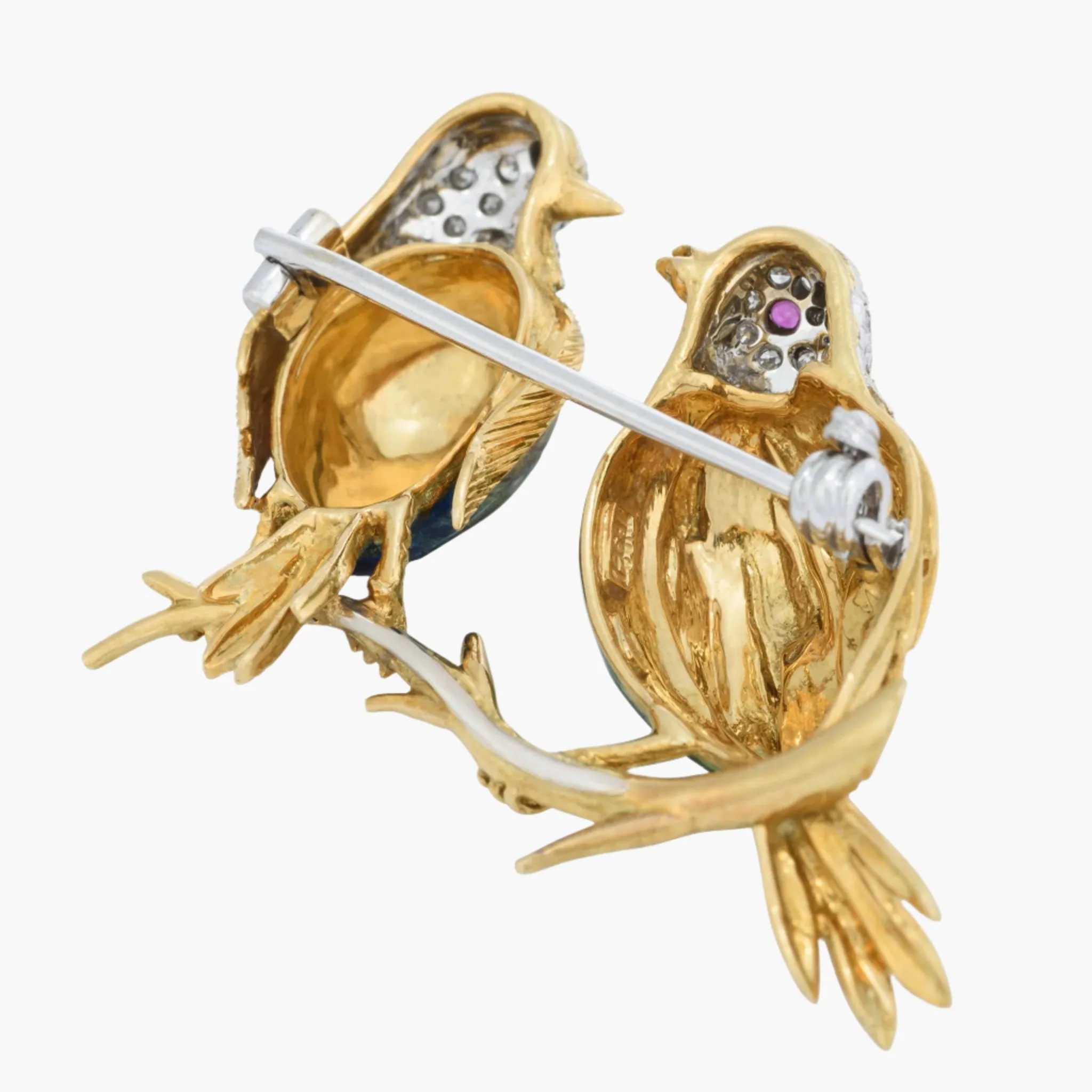 Retro Birds on a Branch Brooch