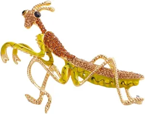 Rhinestone Big Praying Mantis Brooch Pin for Women Men Gold Plated Fashion Green Crystal Long Insect Animal Grasshopper Brooches Scarf Suit Lapel Pins Dress Accessories Theme Party Jewelry Gift