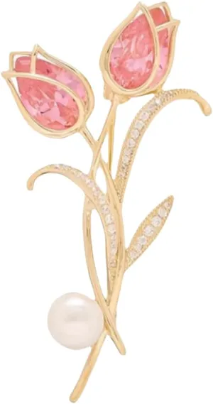 Rhinestone Pink Tulip Brooch Pin for Women Girls Gold Plated Fashion Elegant Botanical Flower Enamel Vintage Brooch Collar Brooch Dress Accessories Valentine's Day Mother's Day Party Jewelry