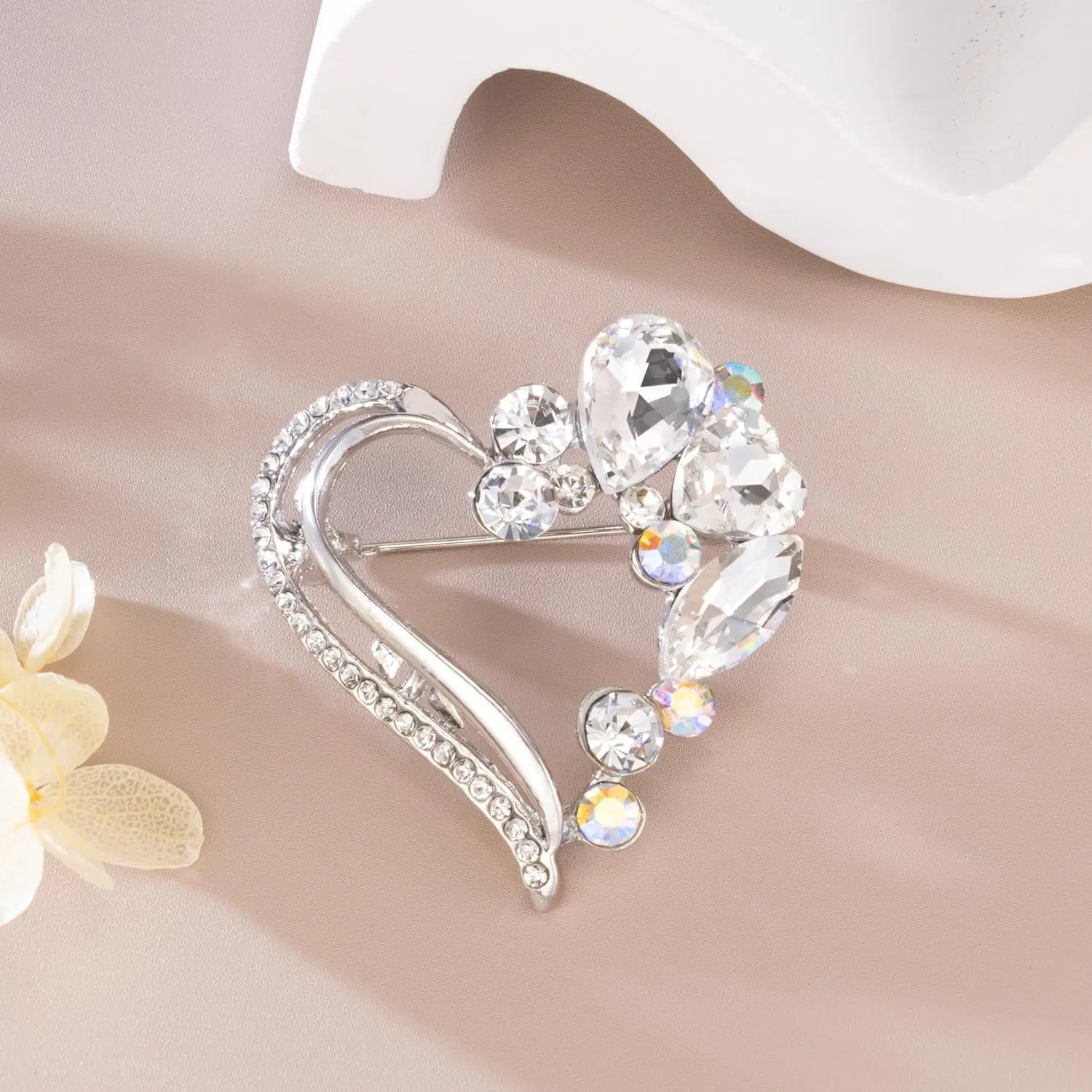 SELOVO Love Heart Rhinestone Cute Brooch Pin Shawl Pin Clothes Accessories