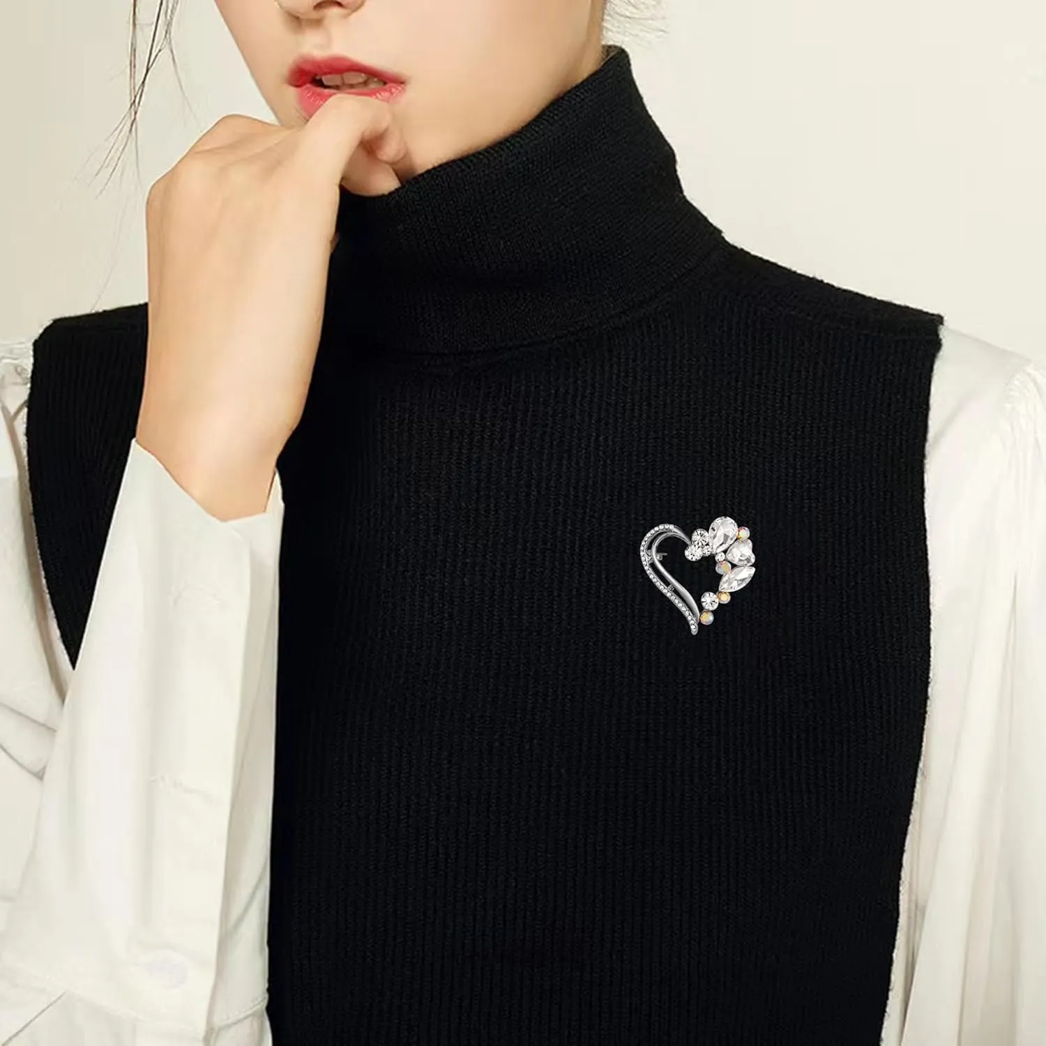 SELOVO Love Heart Rhinestone Cute Brooch Pin Shawl Pin Clothes Accessories