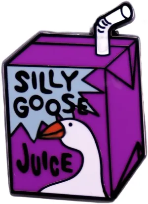 ''Silly Goose Juice'' Words Purple Drink Box Brooch Enamel Pin for Girls Boys Teen Funny Creative Cute Novelty Lapel Pins Cartoon Animal Duck Backpacks Hat Jackets Brooches Badge Jewelry DIY Decorate Accessories Gifts