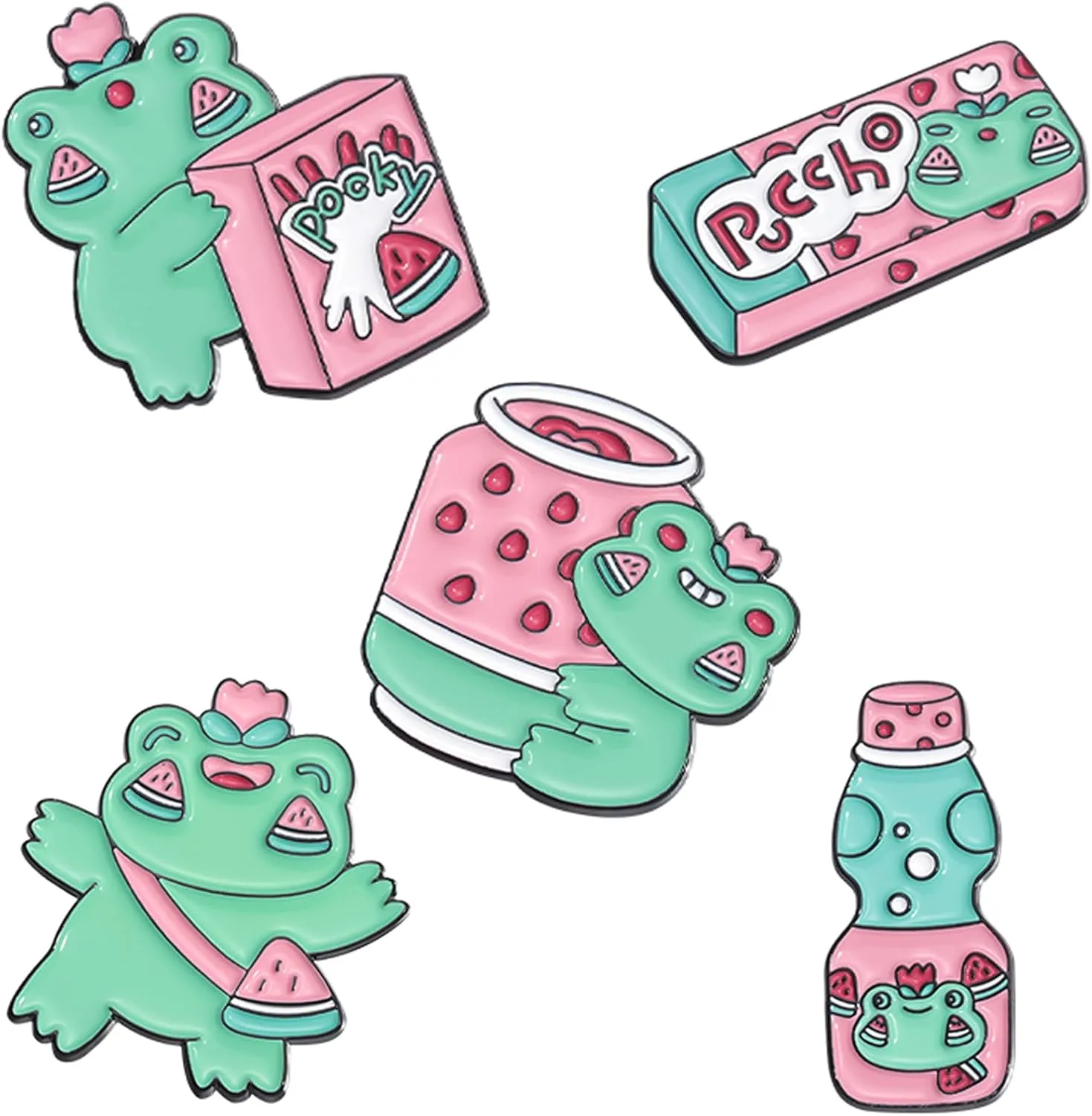 Snappy Frog Enamel Pins Set,Cute Animal Enamel Brooch Pins for Women Men Kids Cartoon Mushroom Enamel Lapel Pins Badges for Clothes Jackets Jackets(All)