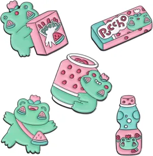 Snappy Frog Enamel Pins Set,Cute Animal Enamel Brooch Pins for Women Men Kids Cartoon Mushroom Enamel Lapel Pins Badges for Clothes Jackets Jackets(All)