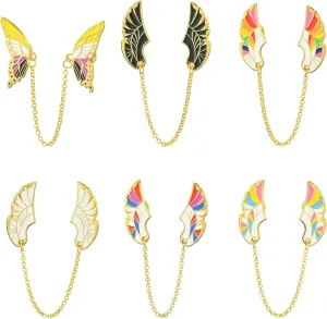 UR URLIFEHALL 6 pcs Angel Wings Brooches Lapel Pin Chain Gold Wing Enamel Pin Badges Set for Clothes Collar Hat Jacket Shawl Backpack Decor