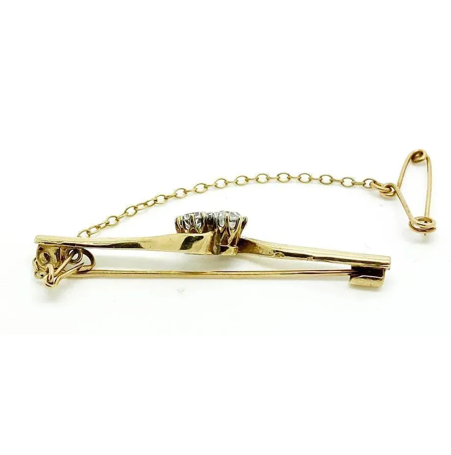 Vintage 1980s Toi et Moi 9ct Gold Bar Brooch