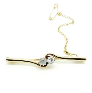 Vintage 1980s Toi et Moi 9ct Gold Bar Brooch