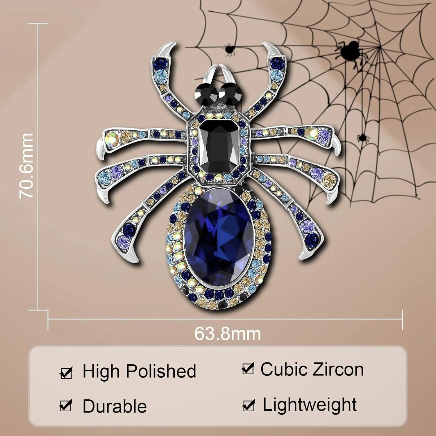 YOQUCOL Spider Crystal Brooches Pins for Women Zirconia Rhinestone Gothic Spider Shape Animal Lapel Brooch